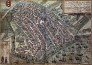 REMBRANDT Harmenszoon van Rijn Map of Amsterdam from Civitates Orbis Terrarum by Georg Brau and Frans Hogenburg oil